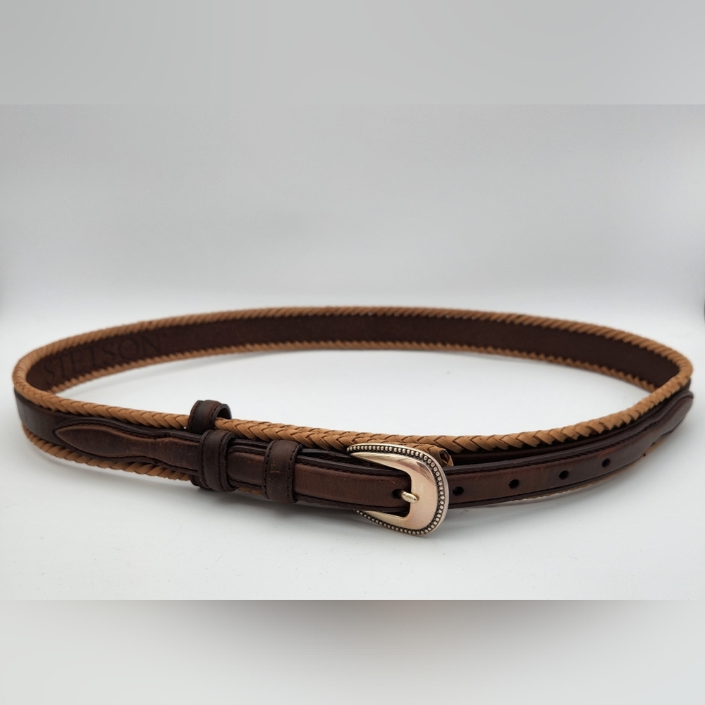 Vintage Stetson Western Brown Leather Belt Sz 38 Womens